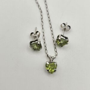Peridot Heart Necklace & Earring Set 925